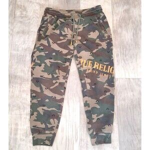 True Religion Mens M Camo Jogger Welt Sweatpants Logo Pockets Streetwear Skater